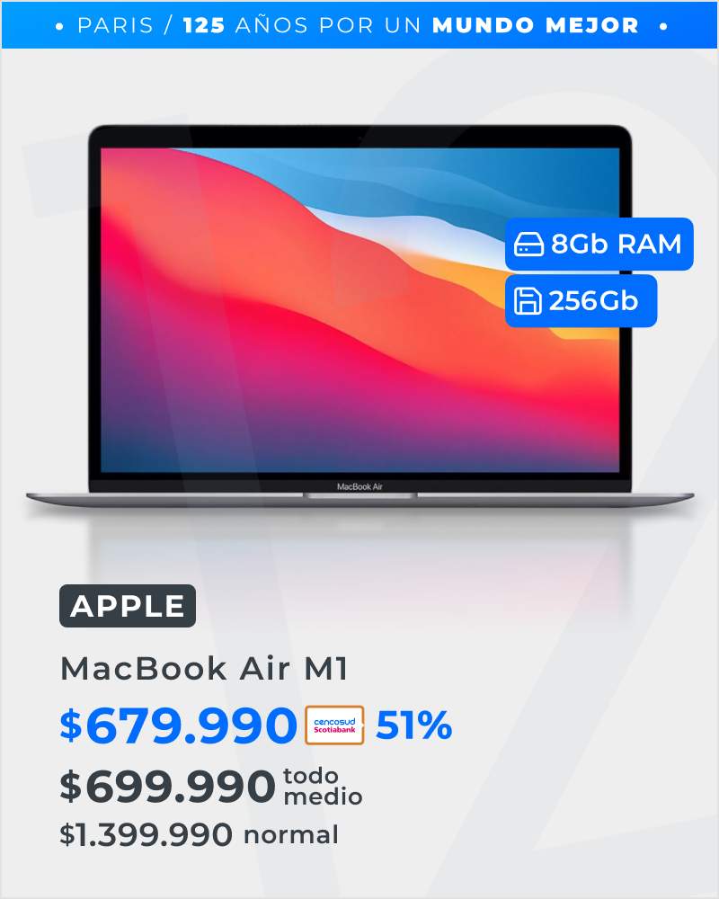 Hasta 50% en MacBook Air M1 8GB RAM 256GB Apple