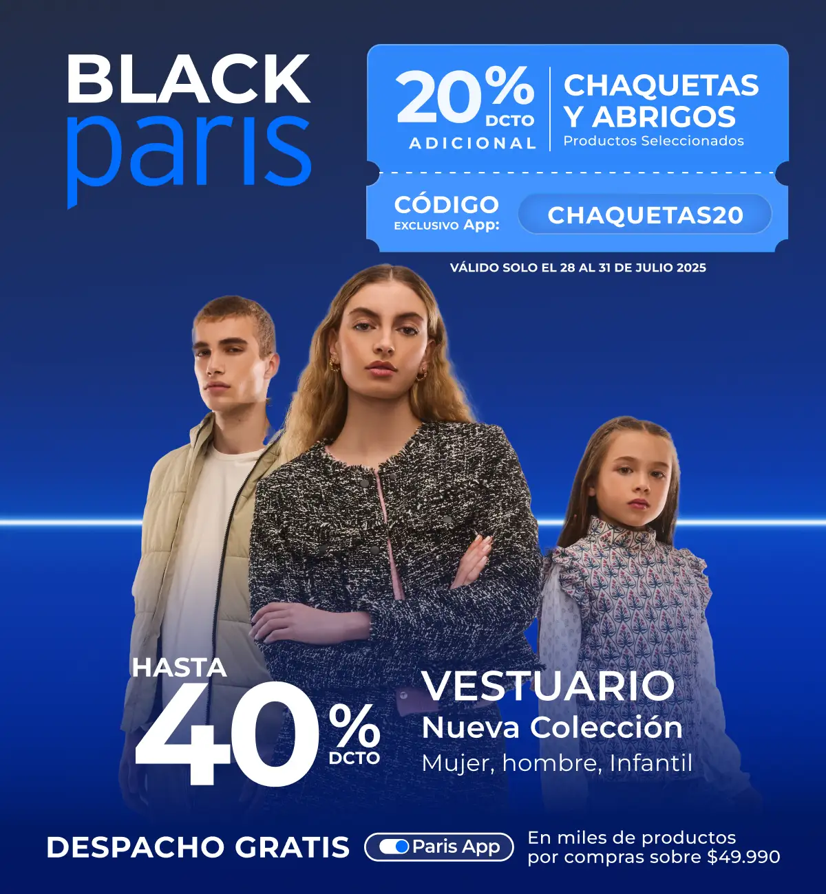 hasta 40% vestuario liquidación mujer hombre infantil