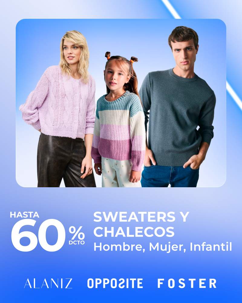 hasta 60% tmp sweaters y chalecos hombre mujer y niño