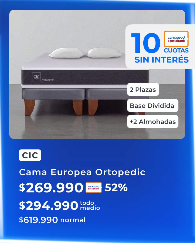 Cama europea 2 plazas Ortopedic base dividida + almohadas Cic