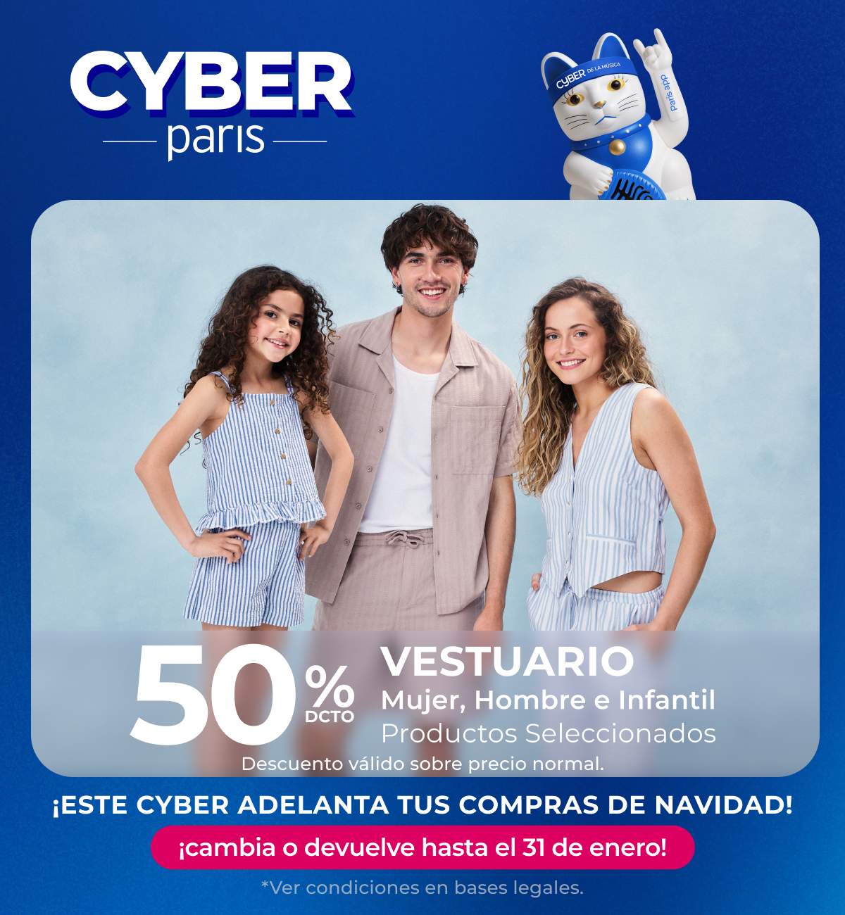Hasta 50% vestuario mujer, hombre e infantil