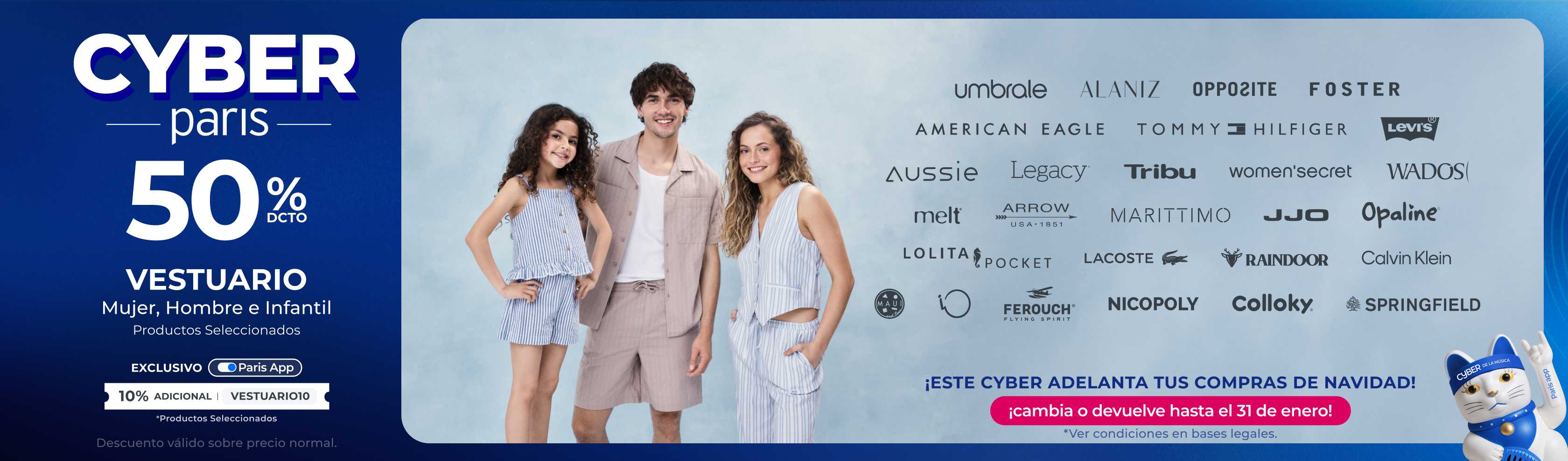 Hasta 50% vestuario mujer, hombre e infantil