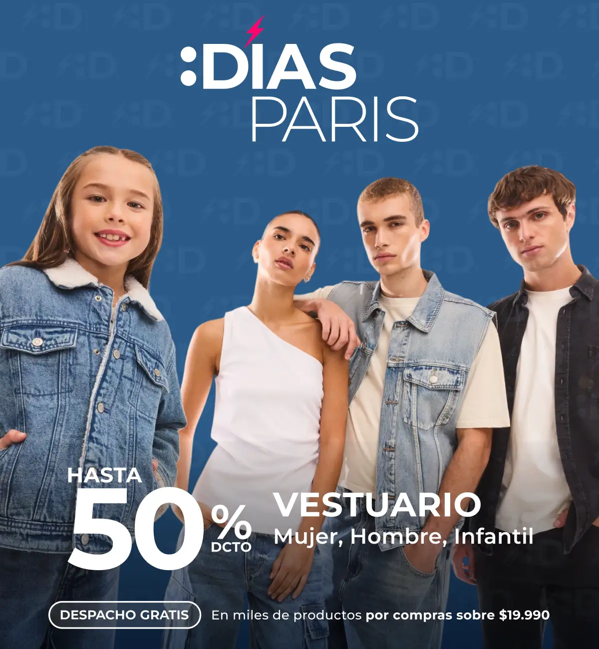 Hasta 50% vestuario mujer, hombre e infantil