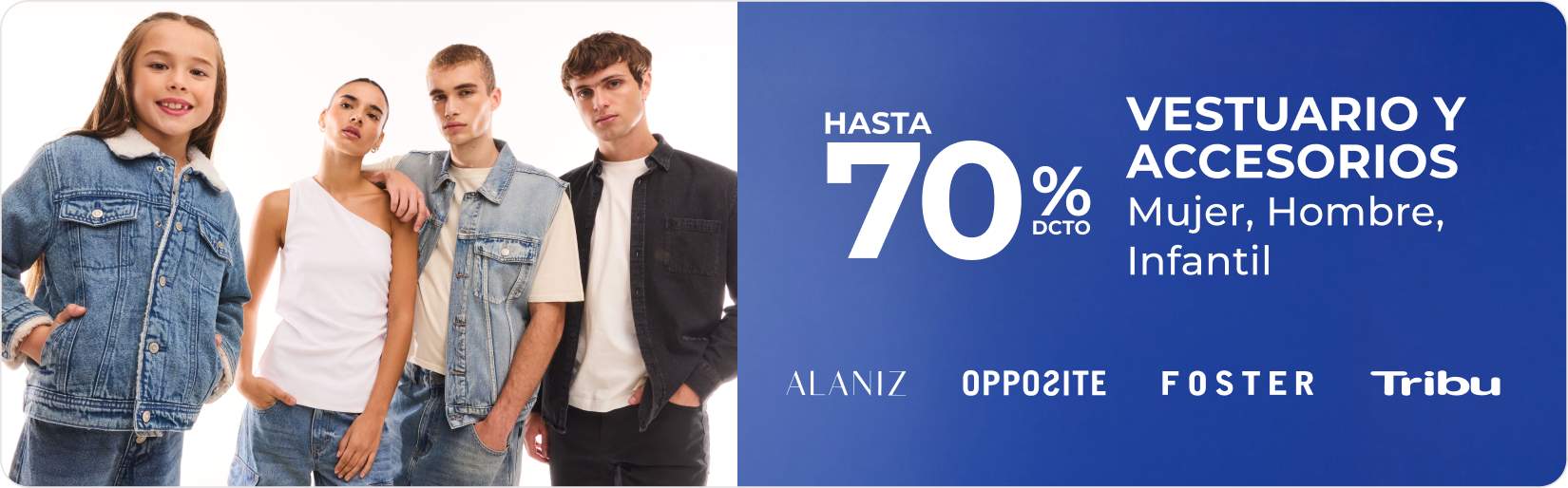 70% vestuario outlet mujer hombre infantil 