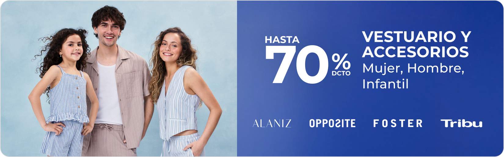 70% vestuario outlet mujer hombre infantil 