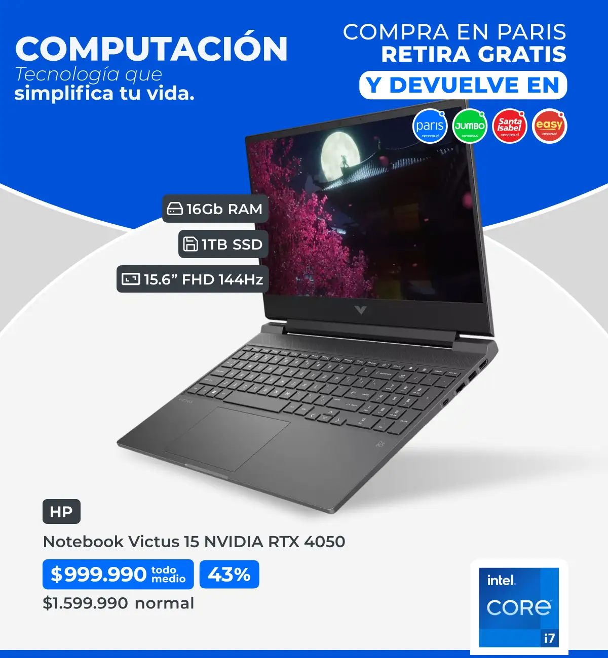 Notebook Victus 15 Intel Core i7, Notebook Gamer LOQ i5, Notebook Vivobook 14 Intel Core i5 
