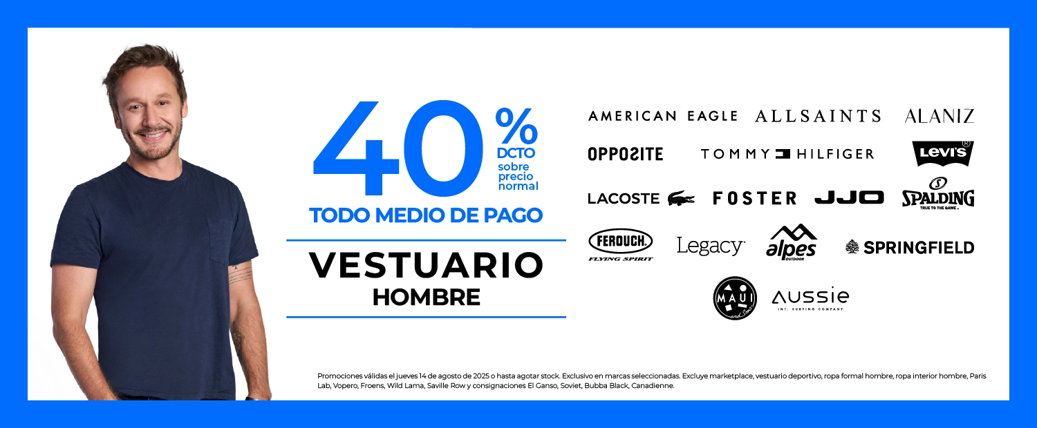 40% de descuento en vestuario de hombre
