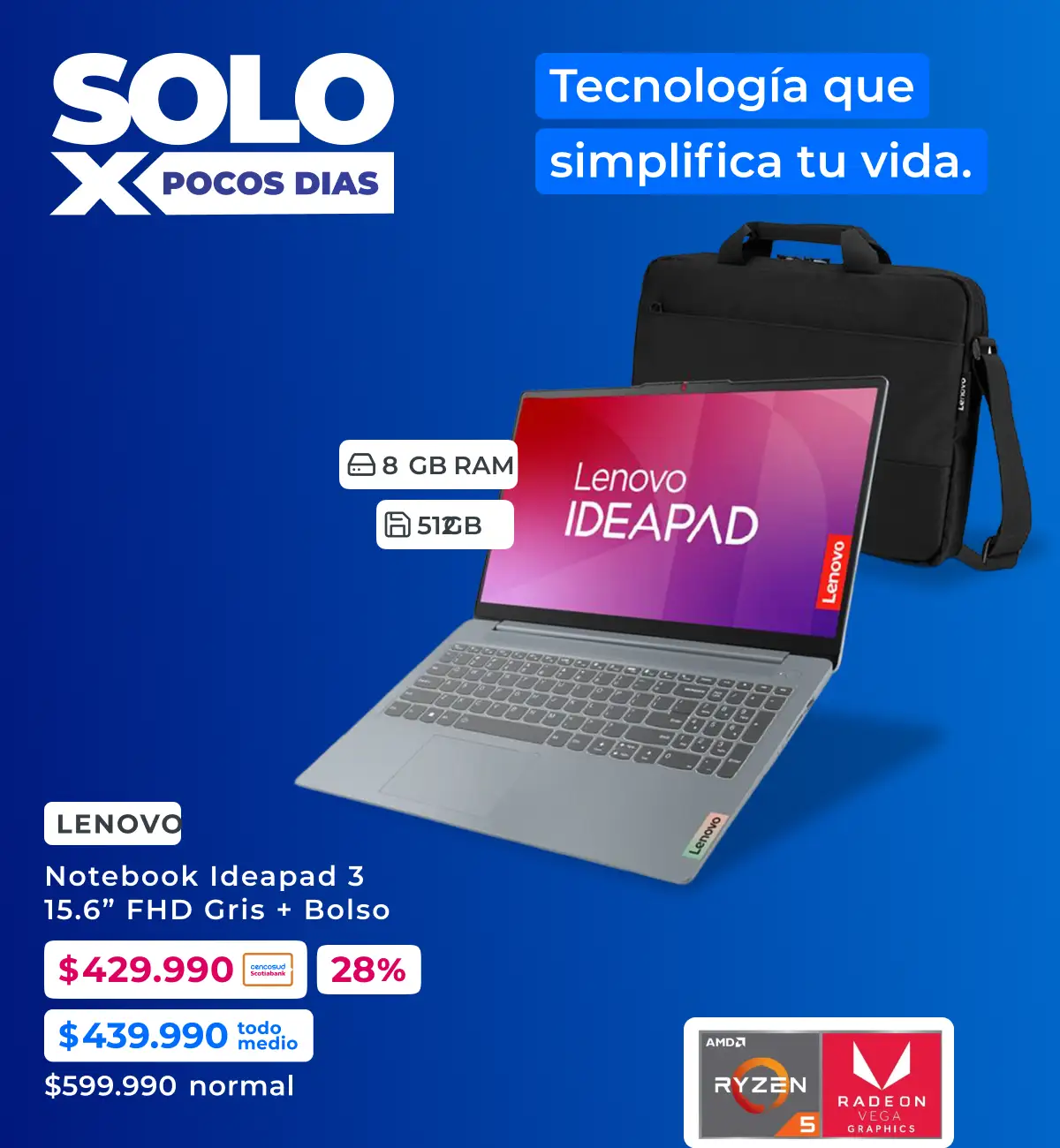 Notebooks Lenovo 10% adicional