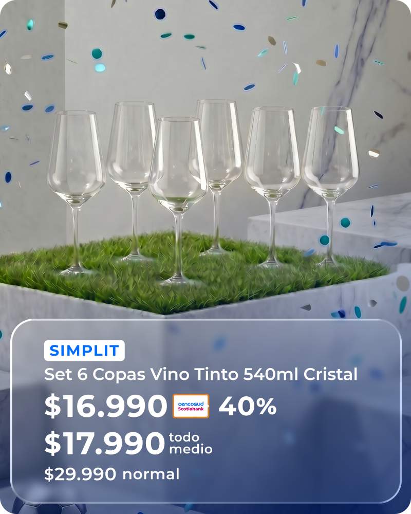 Simplit Set 6 Copas Vino Tinto 540ml Cristal a $16.990 con Tarjeta Cencosud