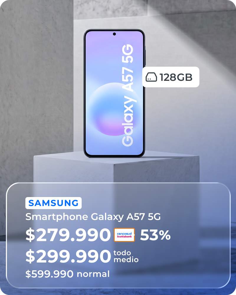Smartphone Galaxy A57 a $279.990 con Tarjeta Cencosud