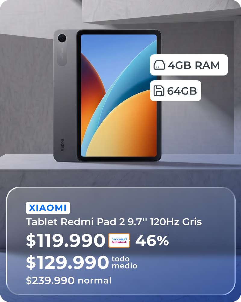 Tablet Redmi Pad a $149.990 con todo medio de pago