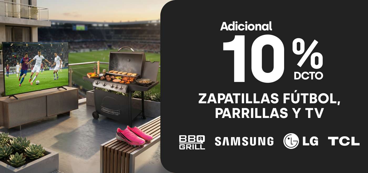 10% descuento adicional en Smart TV, Zapatillas Fútbol y Parrillas
