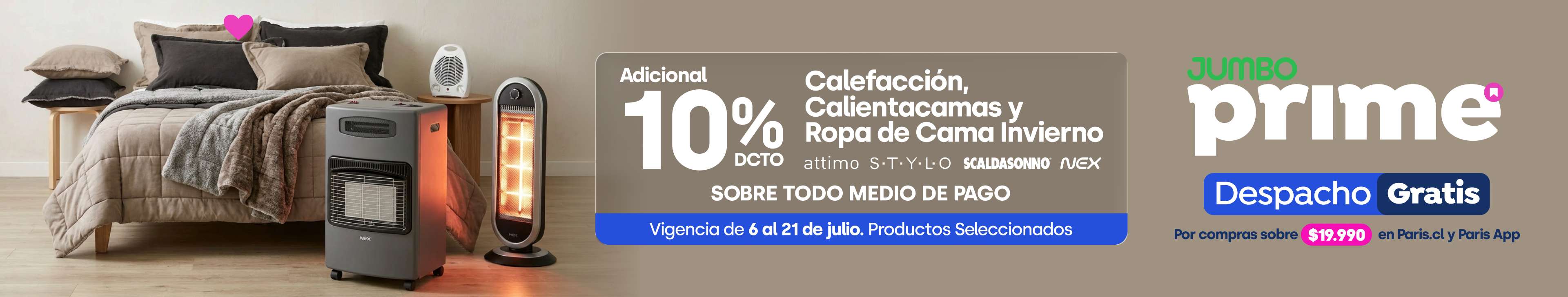 10% de descuento adicional en Calefacción, Calientacamas y Ropa de Cama Invierno diarios
